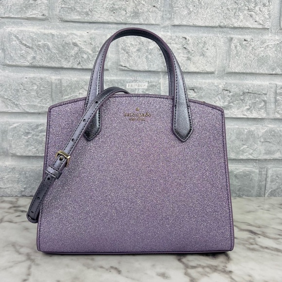 Kate Spade Tinsel Glitter Satchel & Card Holder Wallet In Lilac Frost - Picture 2 of 16